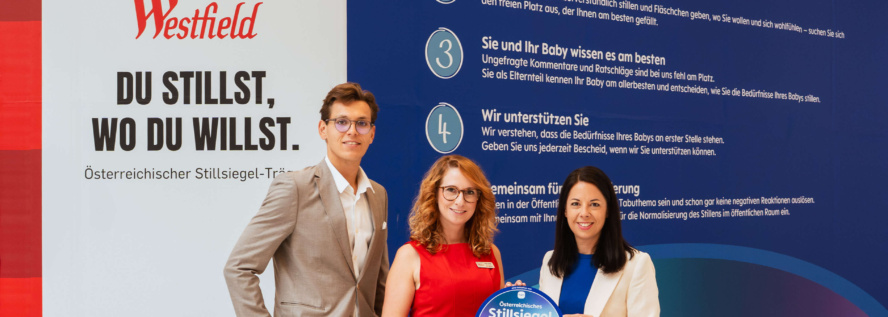 vlnr Sabine Leuthner und Tobias Memminger von Westfield mit Sabrina Krejan von MAM (c) Himmelhoch