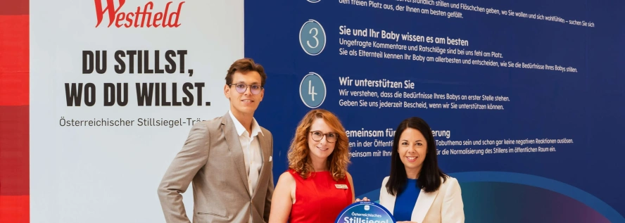 vlnr Sabine Leuthner und Tobias Memminger von Westfield mit Sabrina Krejan von MAM (c) Himmelhoch